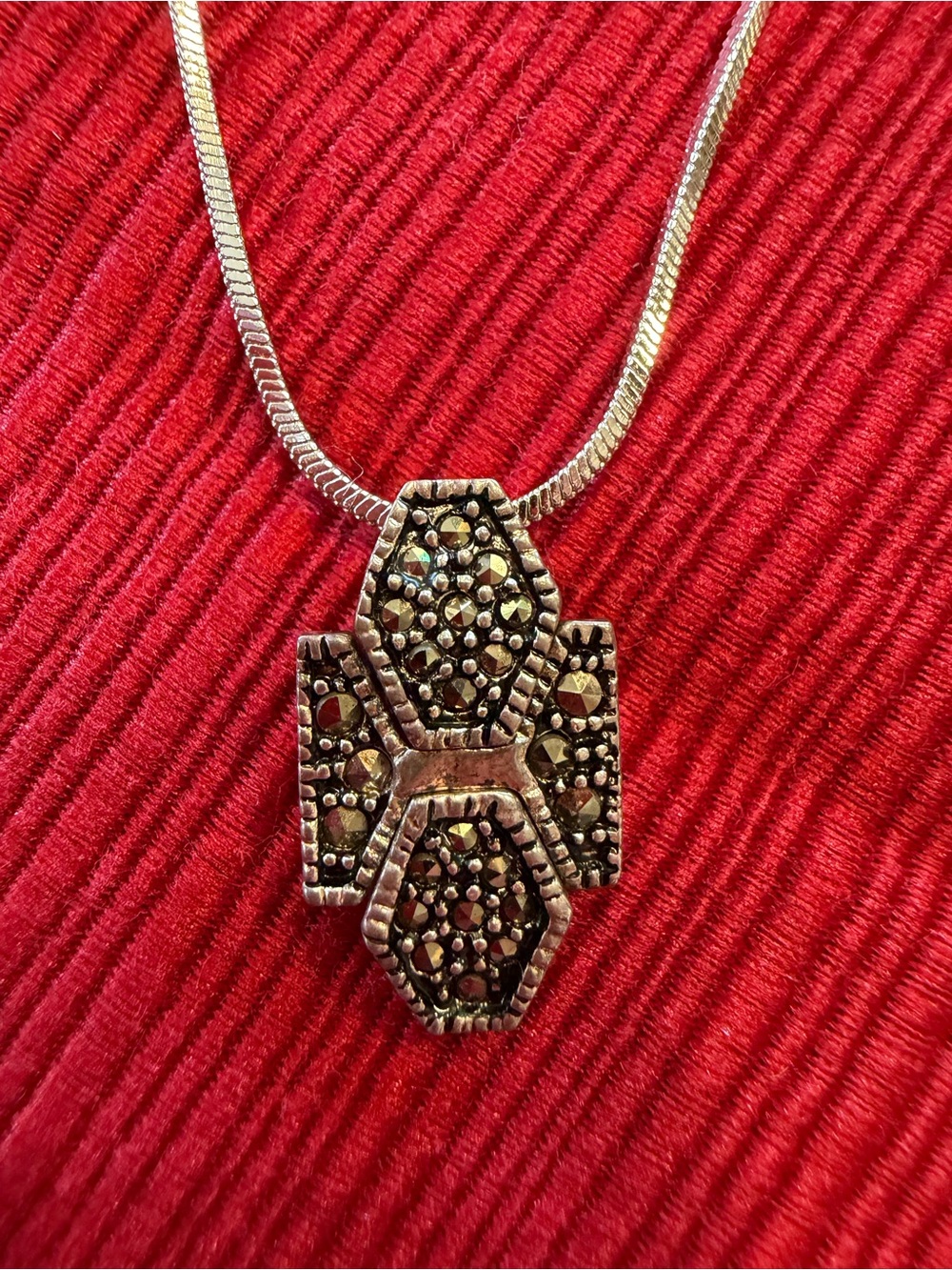 Park Lane Silver-Tone Marcasite Geometric Pendant Necklace